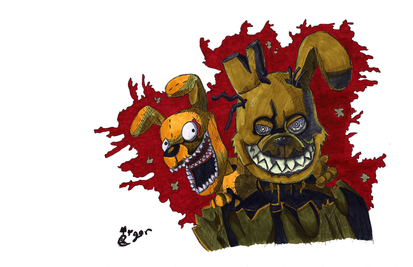 FNAF - Springtrap and Springlock 11x17 Character Drawing