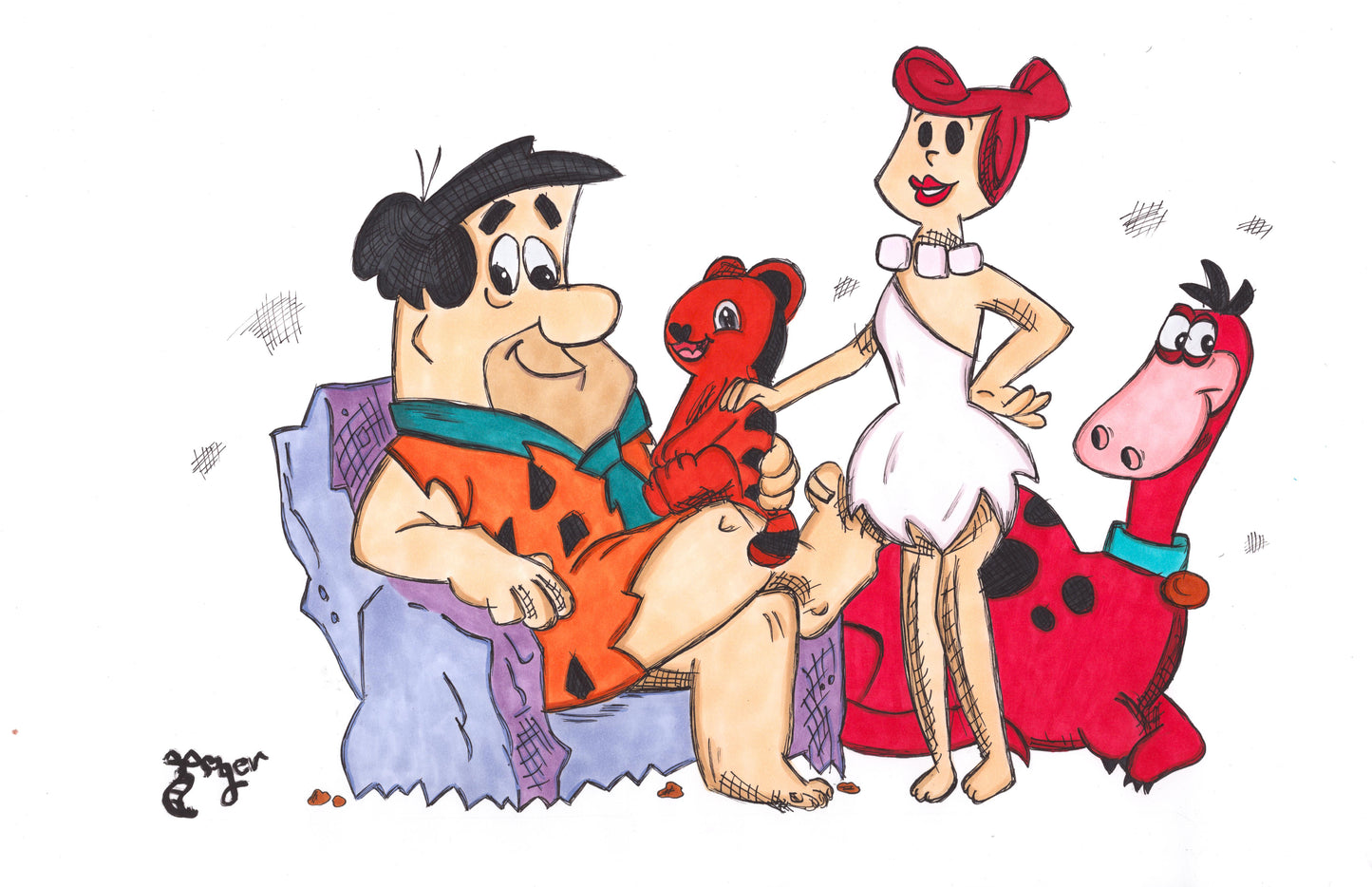 The Autistic Tiger Joins The Flintstones 11x17 Character Drawing