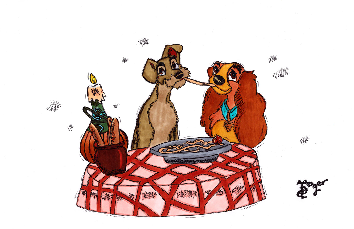 Lady and the Tramp 11x17 Character Drawing