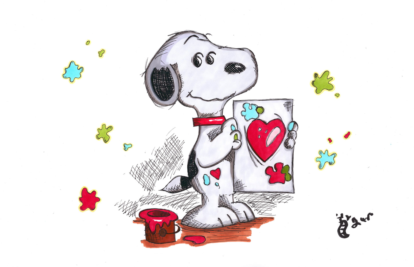 Snoopy Valentine 11x17 Character Drawing