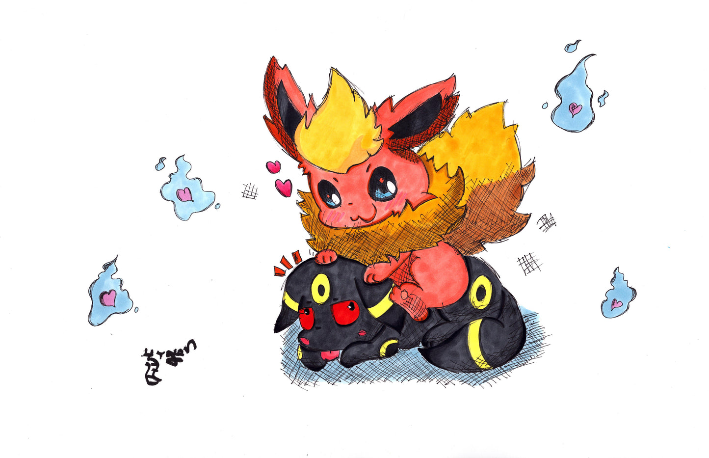 Flareon and Litten - 11x17 Character Drawing