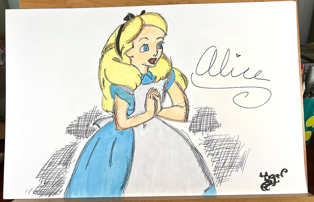 Alice in Wonderland - SIGNED - 11x17 Character Drawing