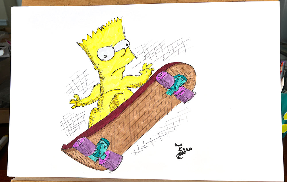 Bart on Skateboard - 11x17 Character Drawing
