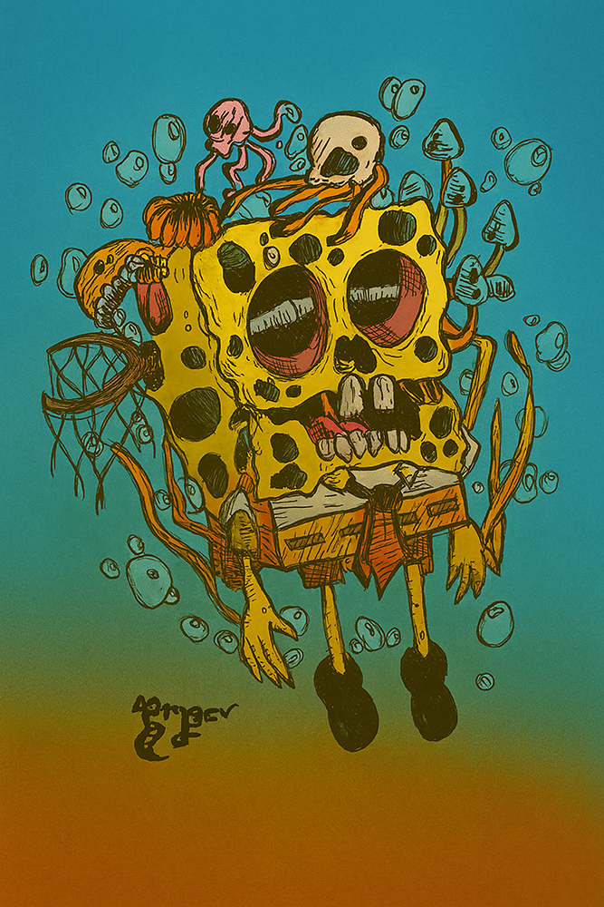 Art Print - H13 Creepy Spongebob Color - Spongebob Squarepants