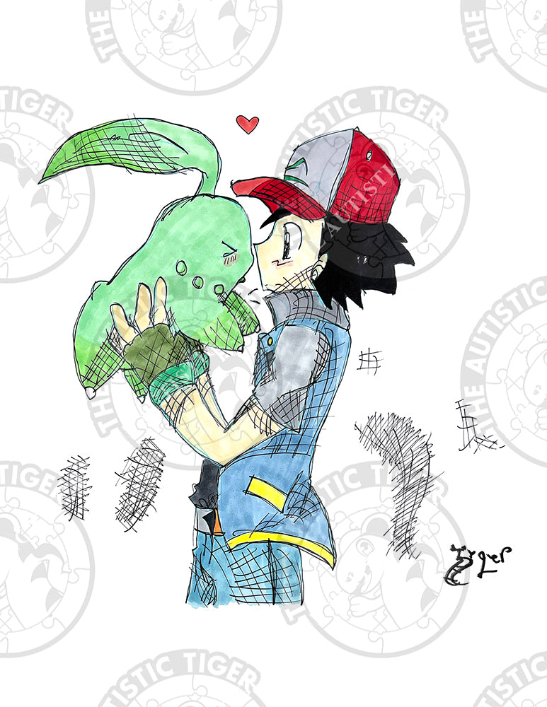 Art Print - N10 Ash and Green Pokemon