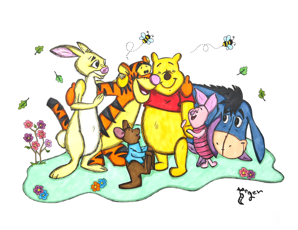Art Print - N30 - Group Hug - Pooh and Friends