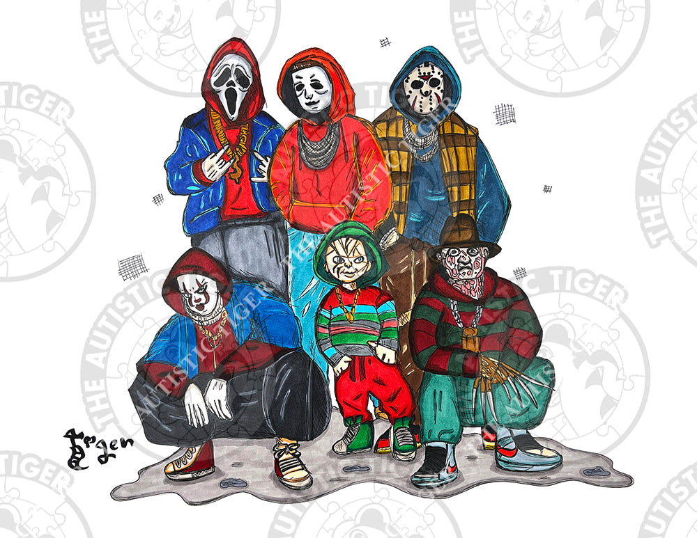 Art Print - N58 Six Horror Guys in the Hood