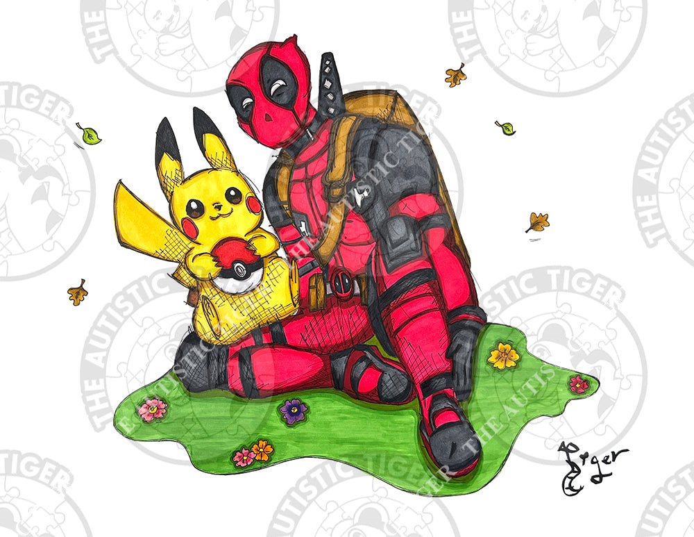 Art Print - N64 Deadpool and Pikachu - Marvel Pokemon