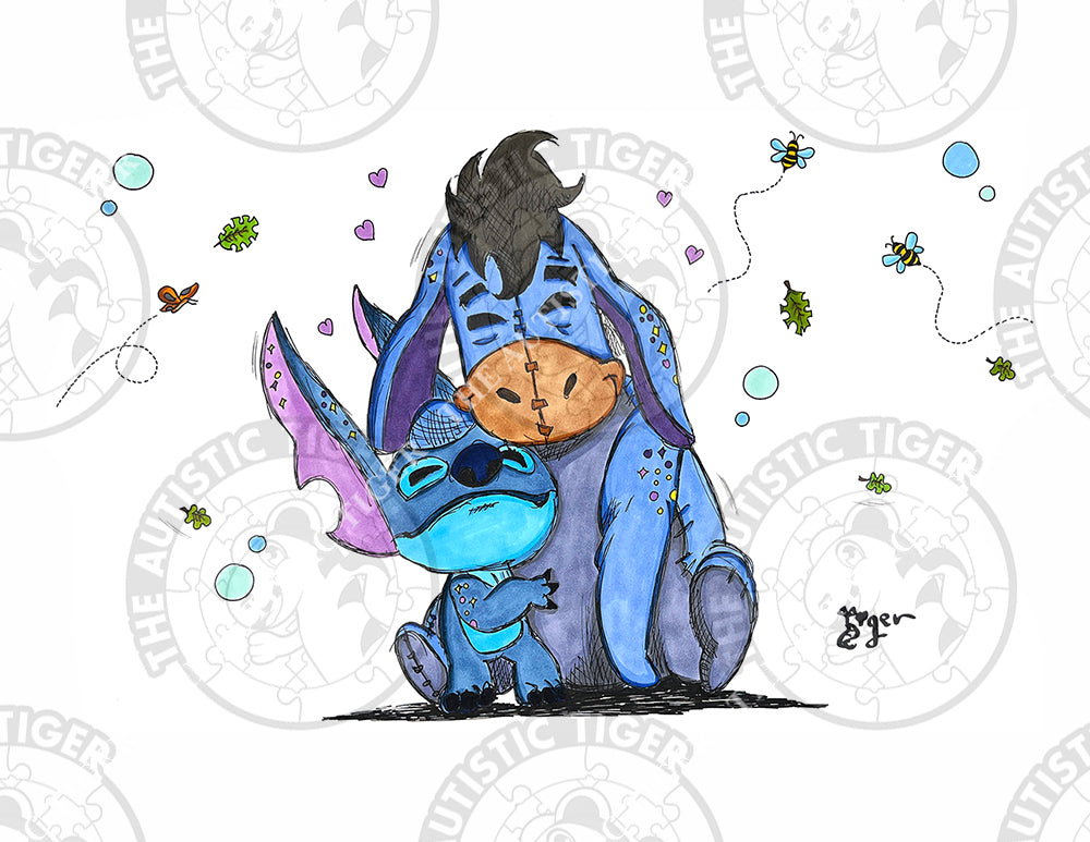 Art Print - S10 Stitch Hugs Eeyore - Lilo and Stitch