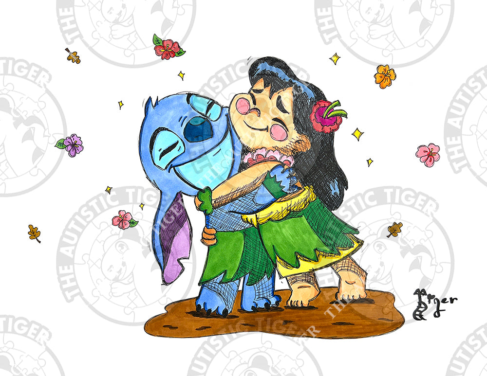 Art Print - S5 Lilo Hugs Stitch - Lilo and Stitch