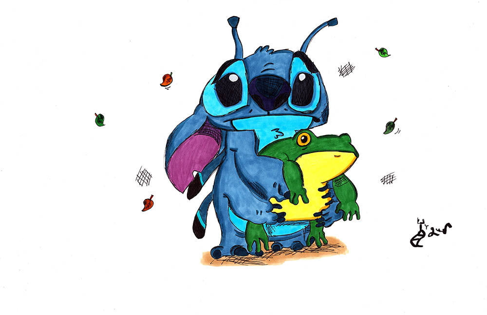 Stitch with Frog - 11x17 Character Drawing