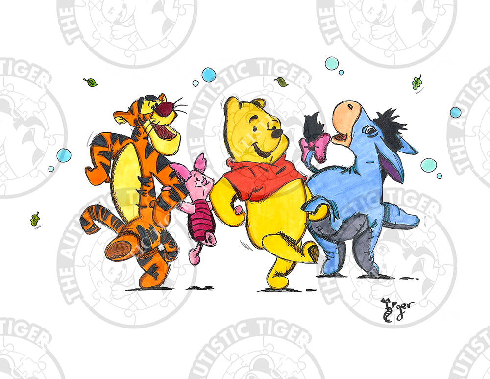 Art Print - W3 Tigger, Pooh, Piglet and Eeyore - Winnie the Pooh DIsney