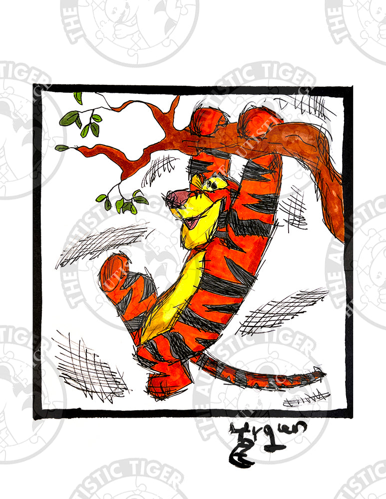 Art Print - W6 Tigger in a Tree - Winnie the Pooh DIsney