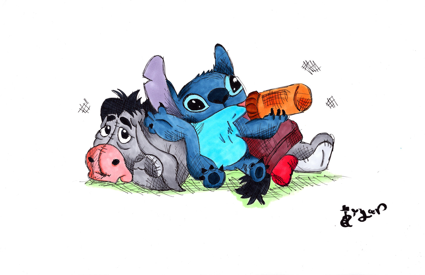 Stitch and Eeyore 11x17 Character Drawing