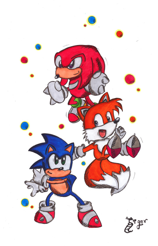 Sonic, Tails and Knuckles 11x17 Character Drawing