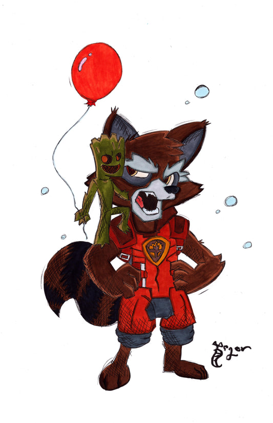 Rocket and Groot 11x17 Character Drawing