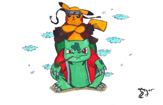 Pikachu and Bulbasaur 11x17 Character Drawing