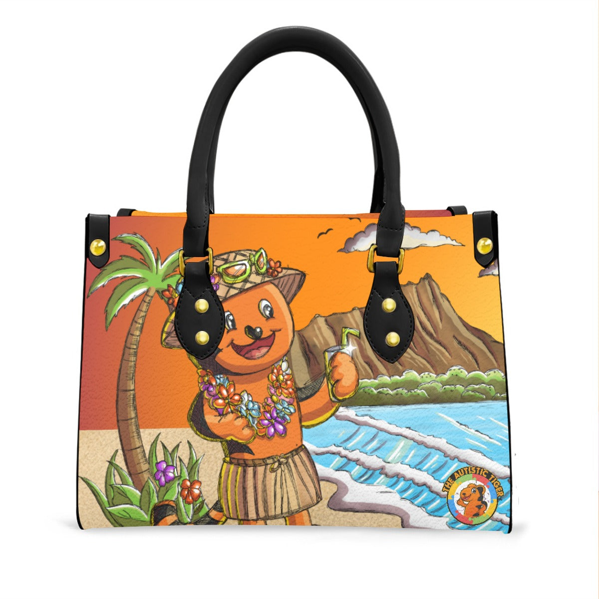 Black Handled Tote - The Autistic Tiger Hawaii - PU Leather