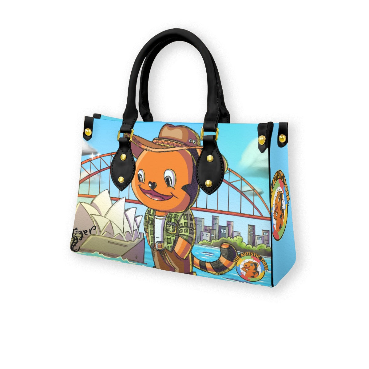 Black Handled Tote - The Autistic Tiger Sydney - PU Leather