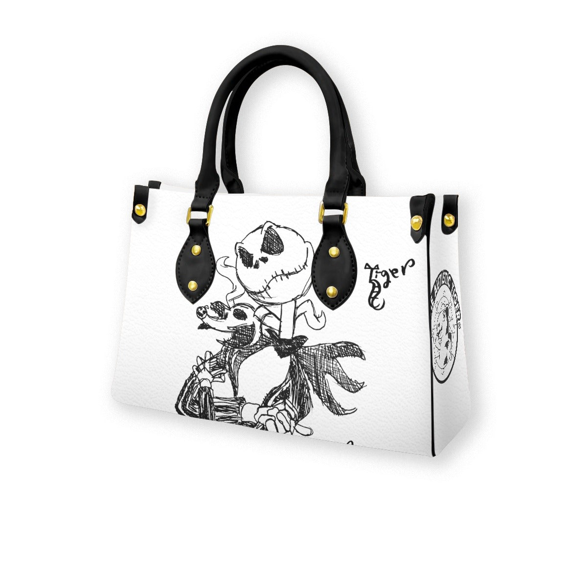 Black Handled Tote - Jack Skellington - White PU Leather