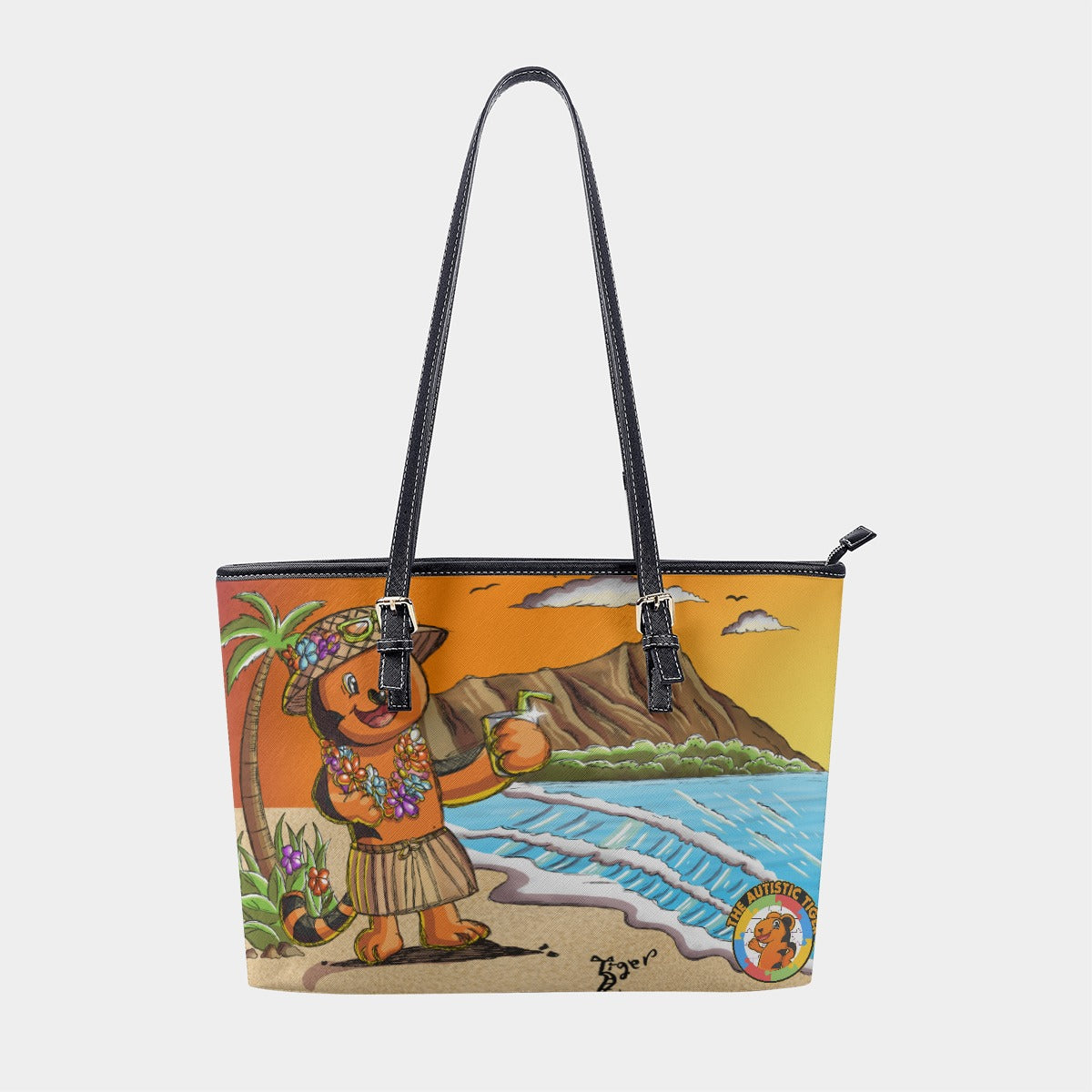 Large Tote - The Autistic Tiger Hawaii - PU Leather