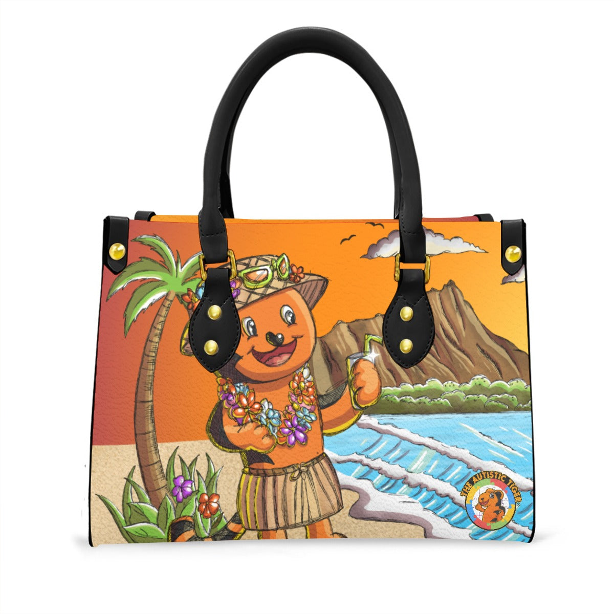 Black Handled Tote - The Autistic Tiger Hawaii - PU Leather