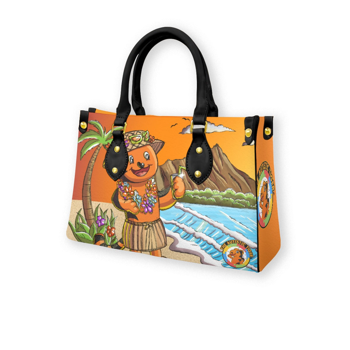 Black Handled Tote - The Autistic Tiger Hawaii - PU Leather