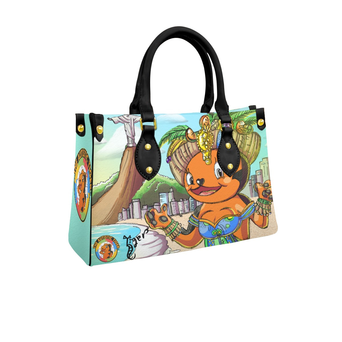 Black Handled Tote - The Autistic Tiger Rio - PU Leather