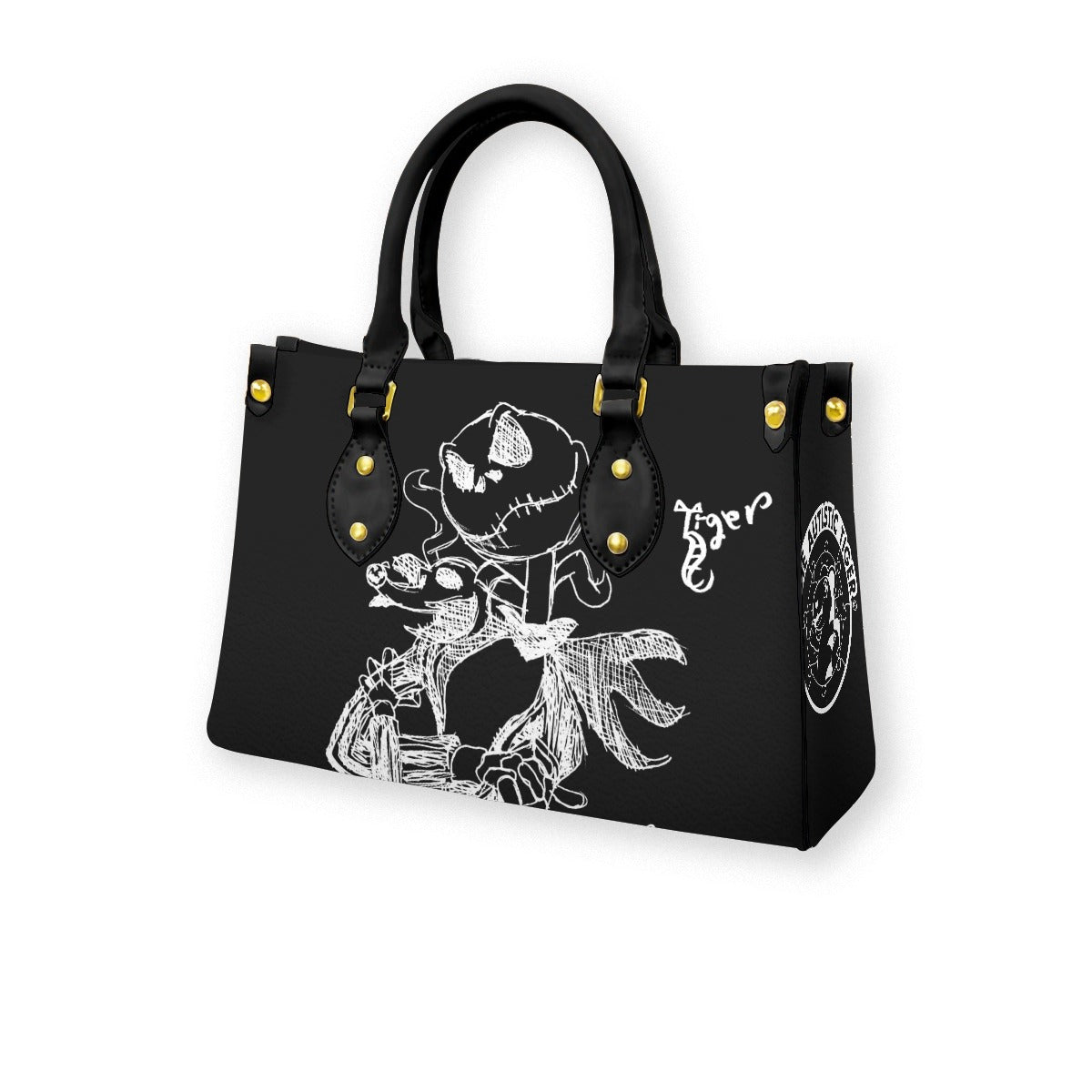 Black Handled Tote - Jack Skellington - Black PU Leather