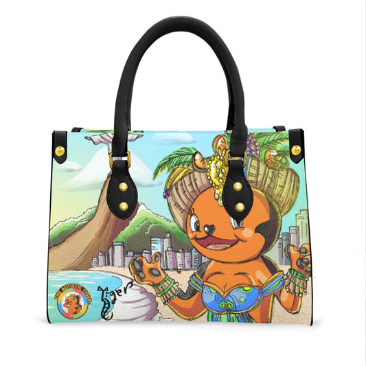 Black Handled Tote - The Autistic Tiger Rio - PU Leather