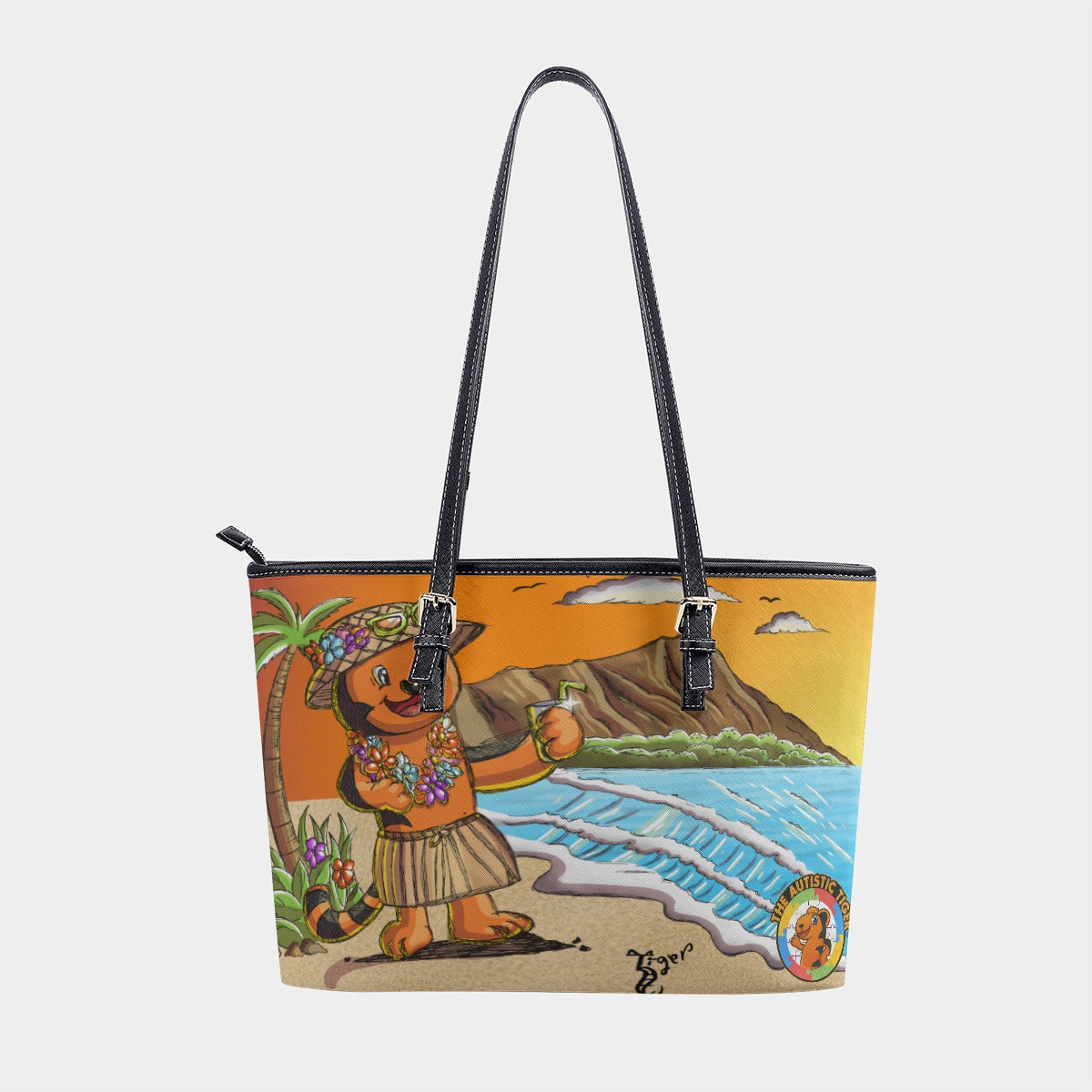 Large Tote - The Autistic Tiger Hawaii - PU Leather