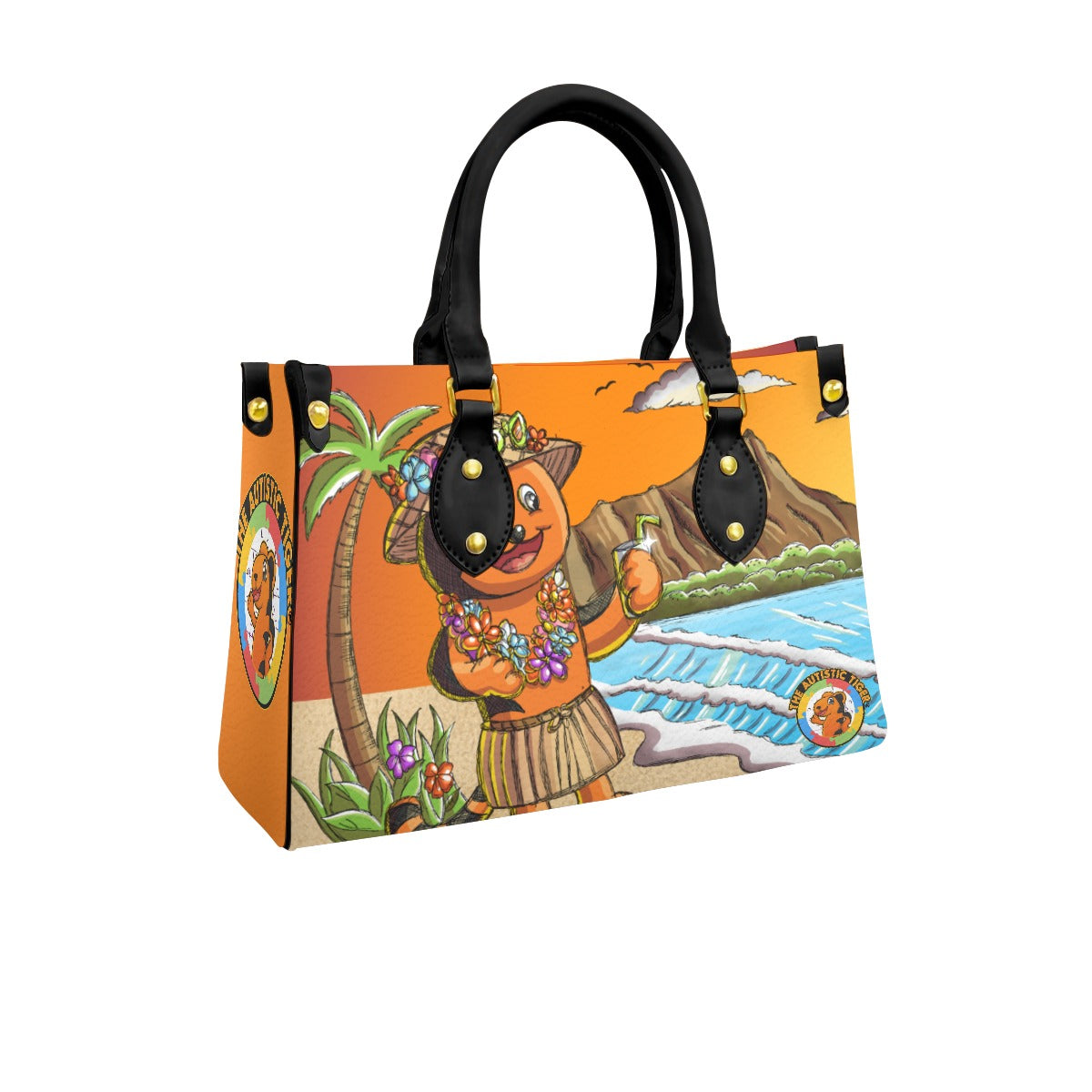 Black Handled Tote - The Autistic Tiger Hawaii - PU Leather