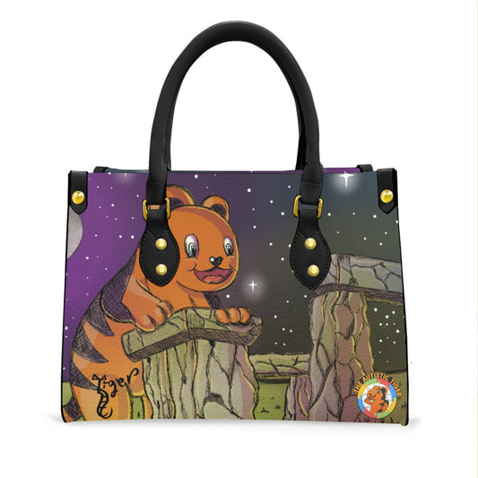 Black Handled Tote - The Autistic Tiger Stonehenge - PU Leather