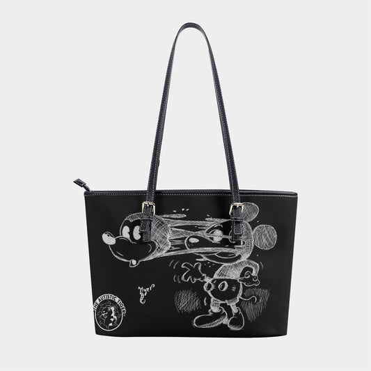 Large Tote - Mickey Face Off - Black PU Leather