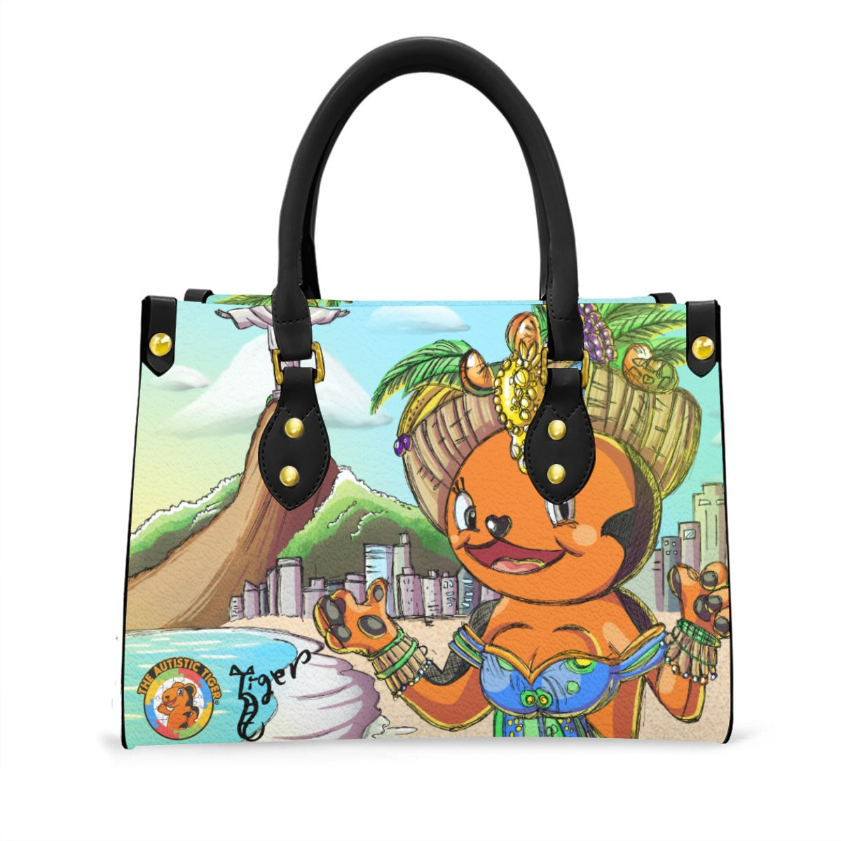 Black Handled Tote - The Autistic Tiger Rio - PU Leather