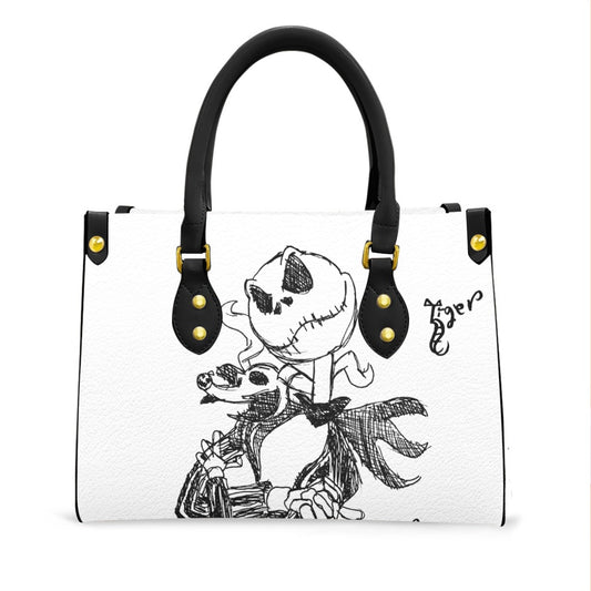 Black Handled Tote - Jack Skellington - White PU Leather