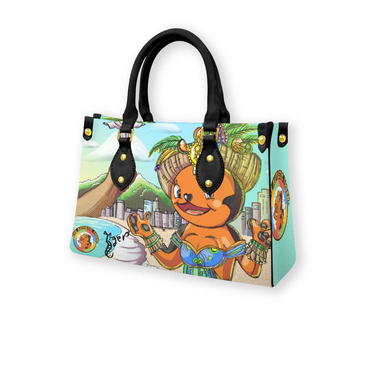 Black Handled Tote - The Autistic Tiger Rio - PU Leather