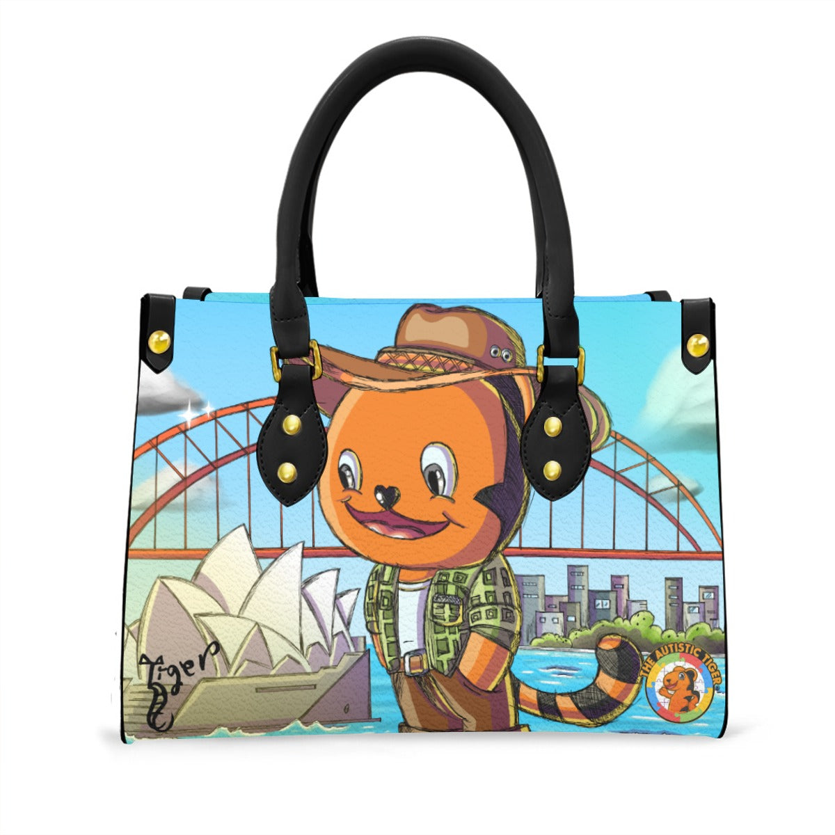 Black Handled Tote - The Autistic Tiger Sydney - PU Leather