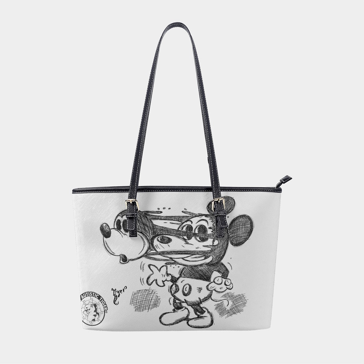 Large Tote - Mickey Face Off - White PU Leather