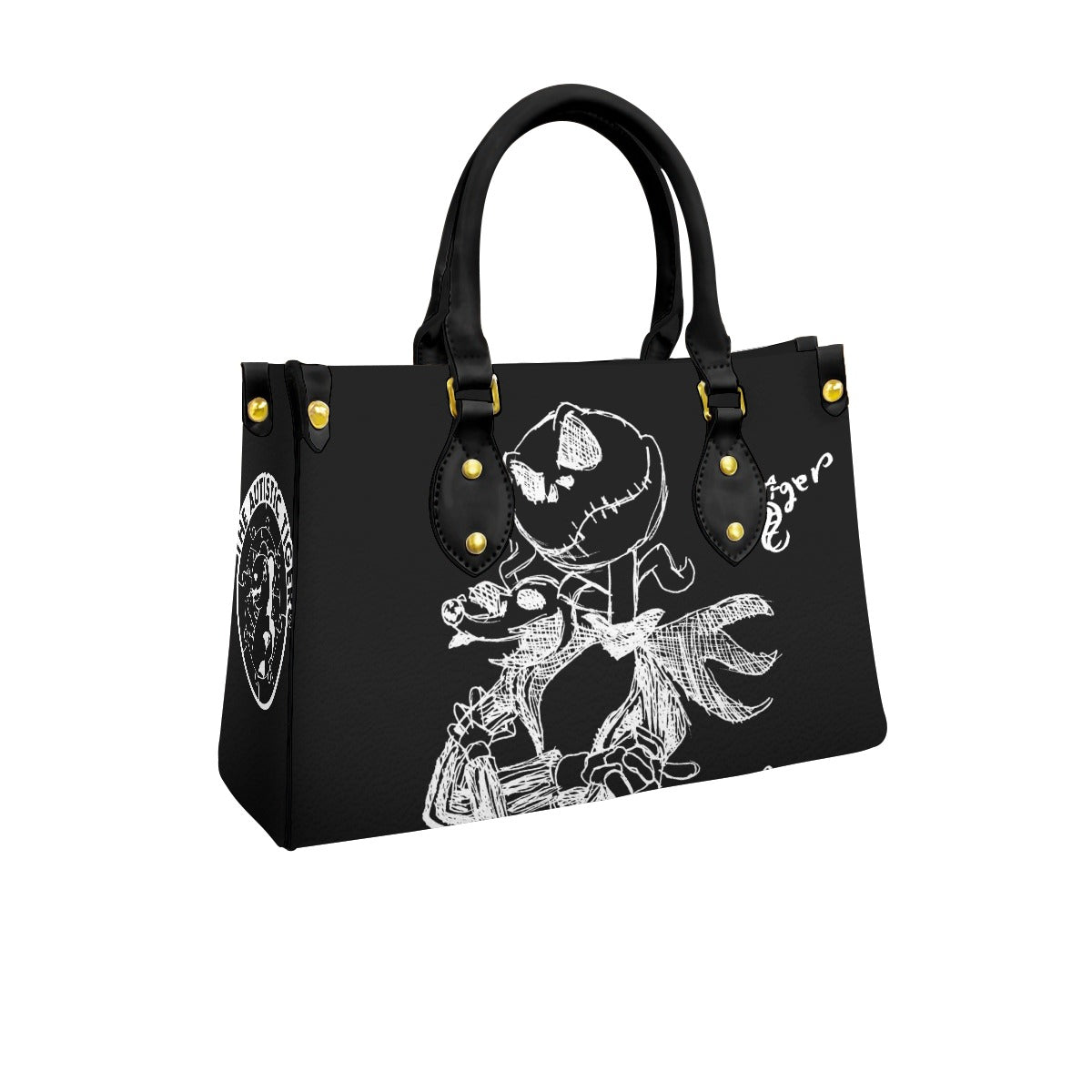 Black Handled Tote - Jack Skellington - Black PU Leather