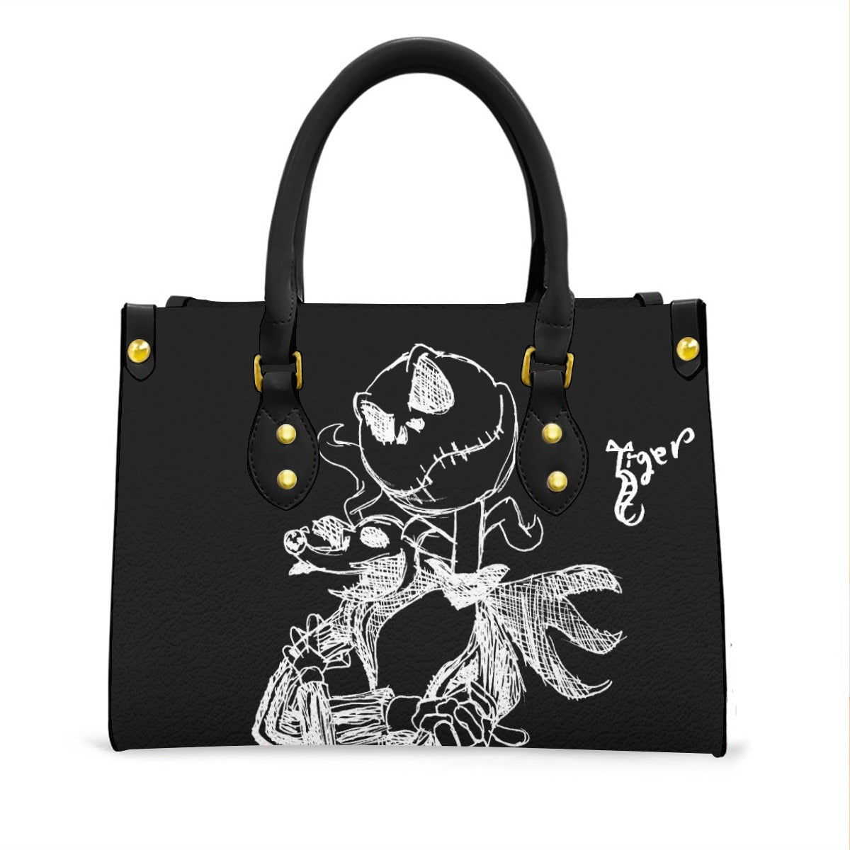 Black Handled Tote - Jack Skellington - Black PU Leather