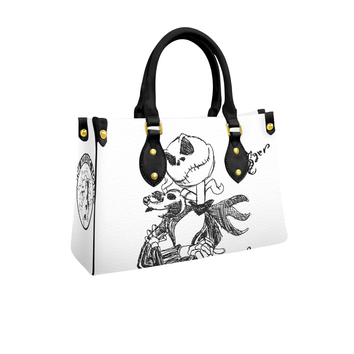 Black Handled Tote - Jack Skellington - White PU Leather