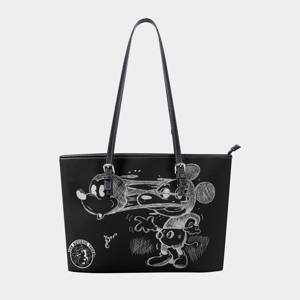 Large Tote - Mickey Face Off - Black PU Leather