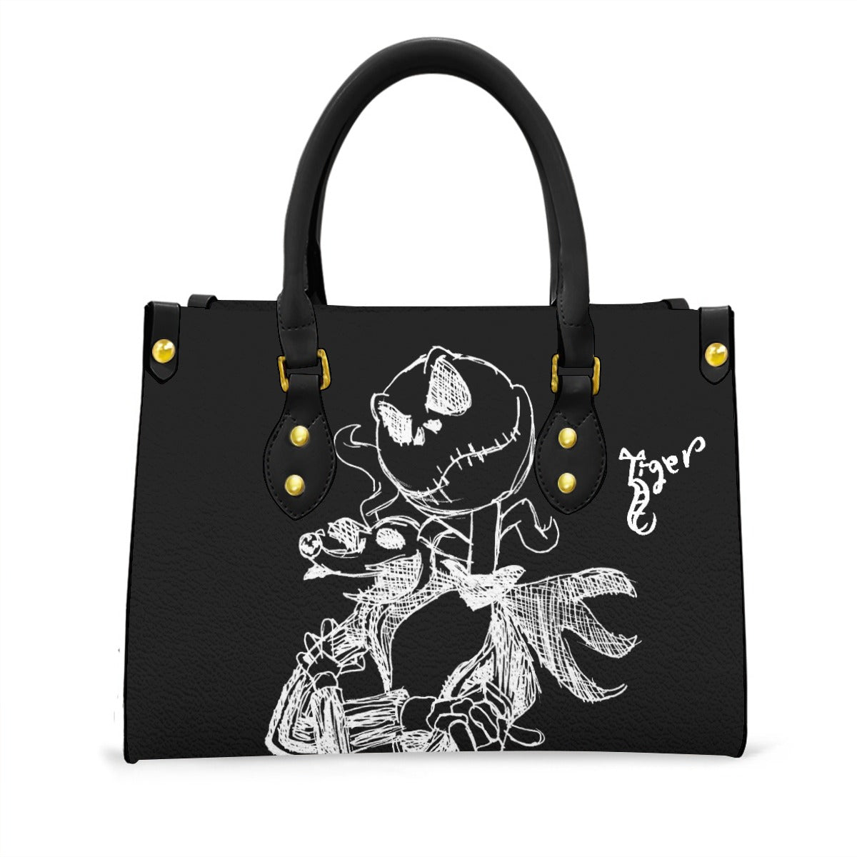 Black Handled Tote - Jack Skellington - Black PU Leather