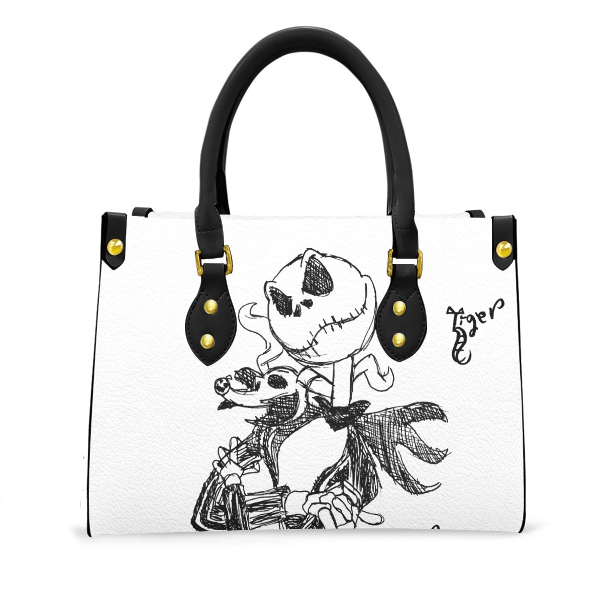 Black Handled Tote - Jack Skellington - White PU Leather