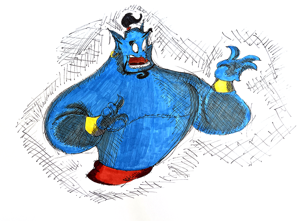 Genie - Aladdin - 11x17 Character Drawing