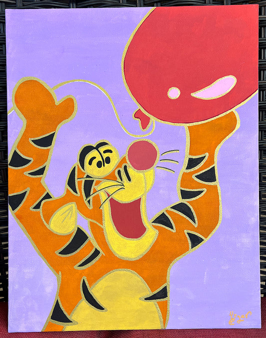 11x14 Painting of Tigger and Balloon