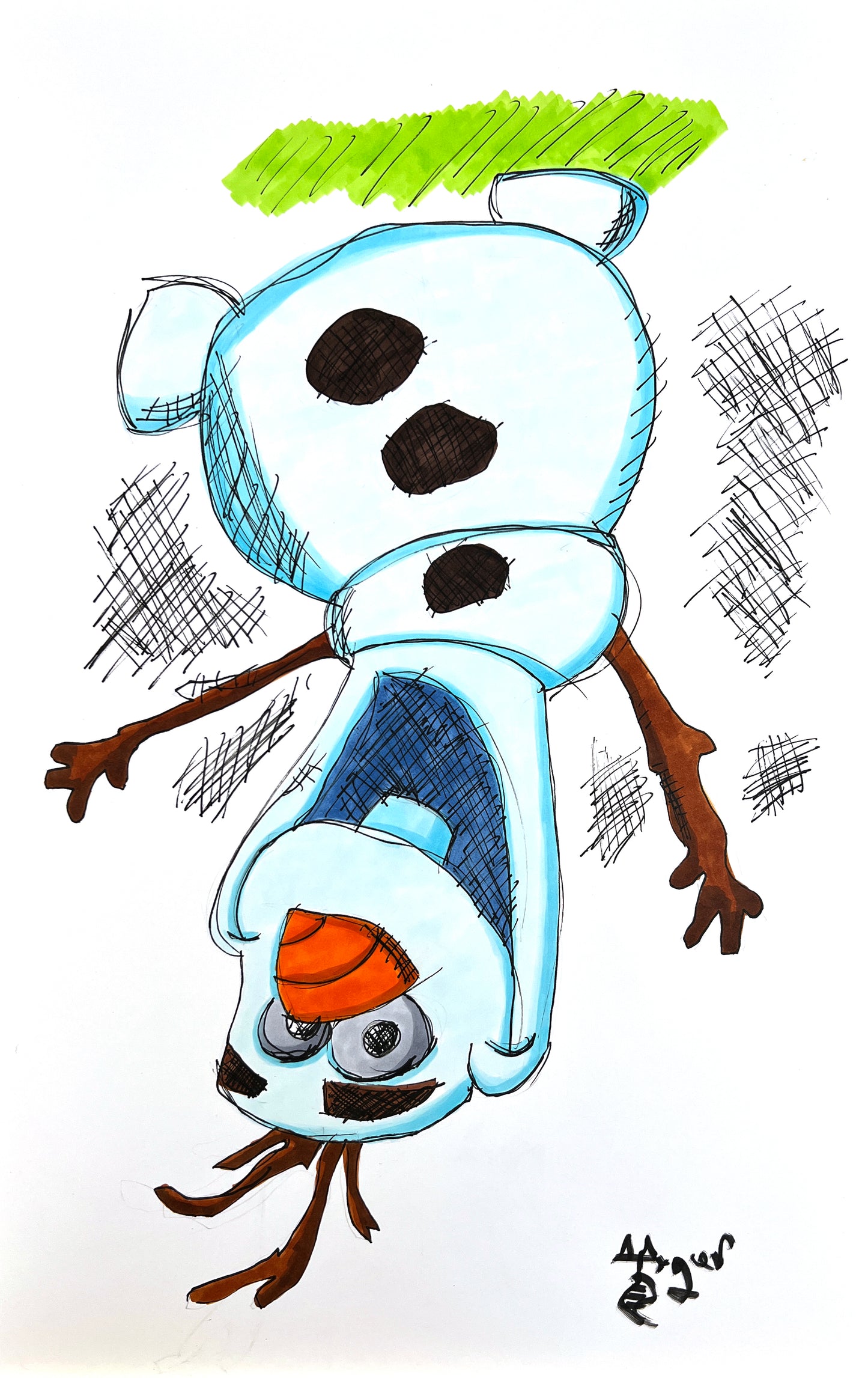 Upside Down Olaf - 11x17 Character Drawing