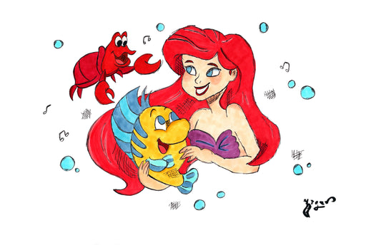 Ariel, Sebastian and Flounder - 11x17 Character Drawing