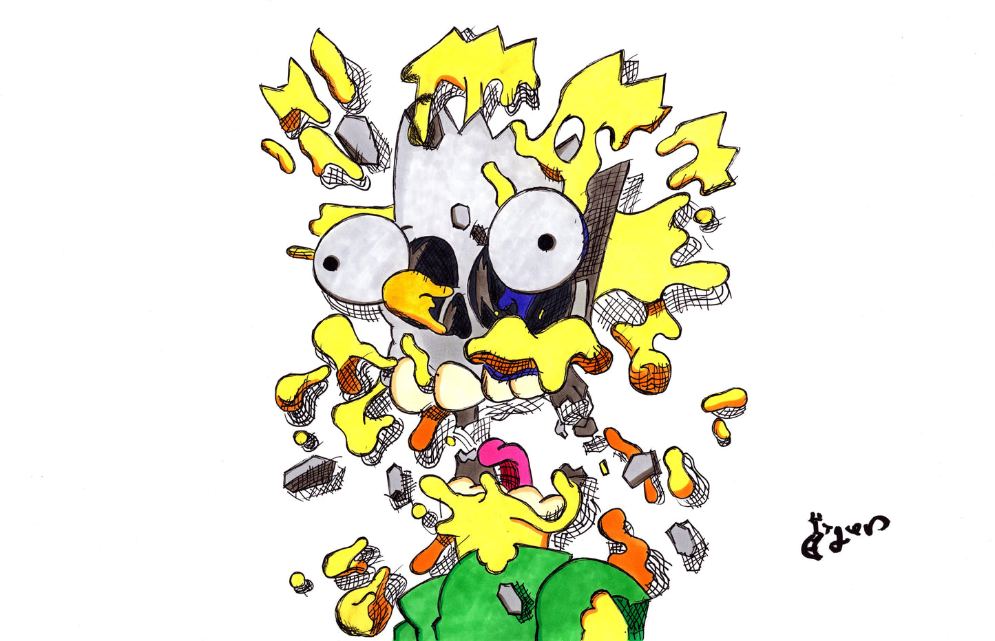 Exploding Bart Head - 11x17 Character Drawing